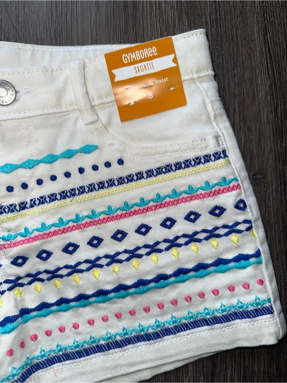 Gymboree White Denim Shorts with Blue and Multicolor Embroidery